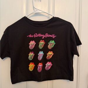 The Rolling Stones Kids Black Tee with Colorful Tongue Graphics